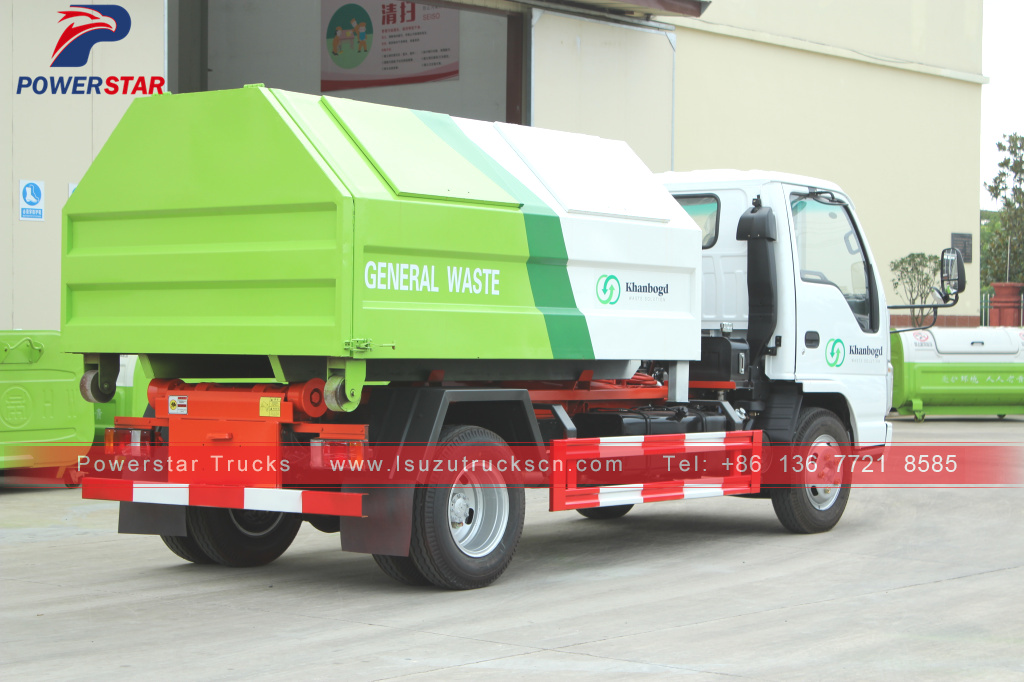 Mongolia Isuzu Carriage detachable garbage hooklift truck for sale