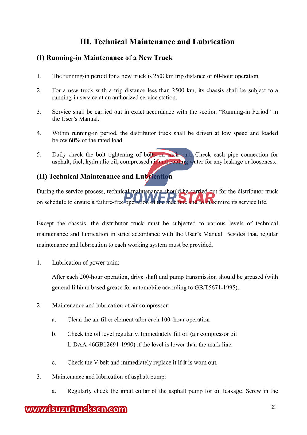 Benutzerhandbuch für den halbautomatischen Asphaltverteiler-LKW von Isuzu