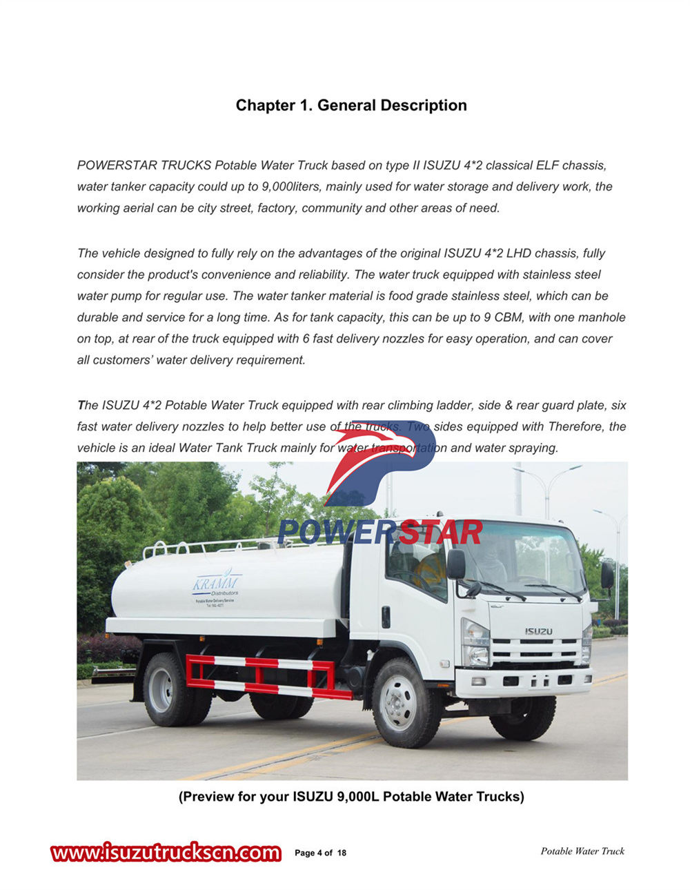 Isuzu 700P 9000L Trinkwasser-LKW-Handbuch