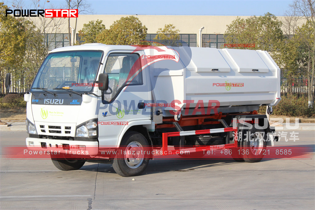 
     ISUZU NKR 4-6 cbm Hakenlift-LKW mit abnehmbarem Gestell, Müllwagen-Export nach St. Martin
    