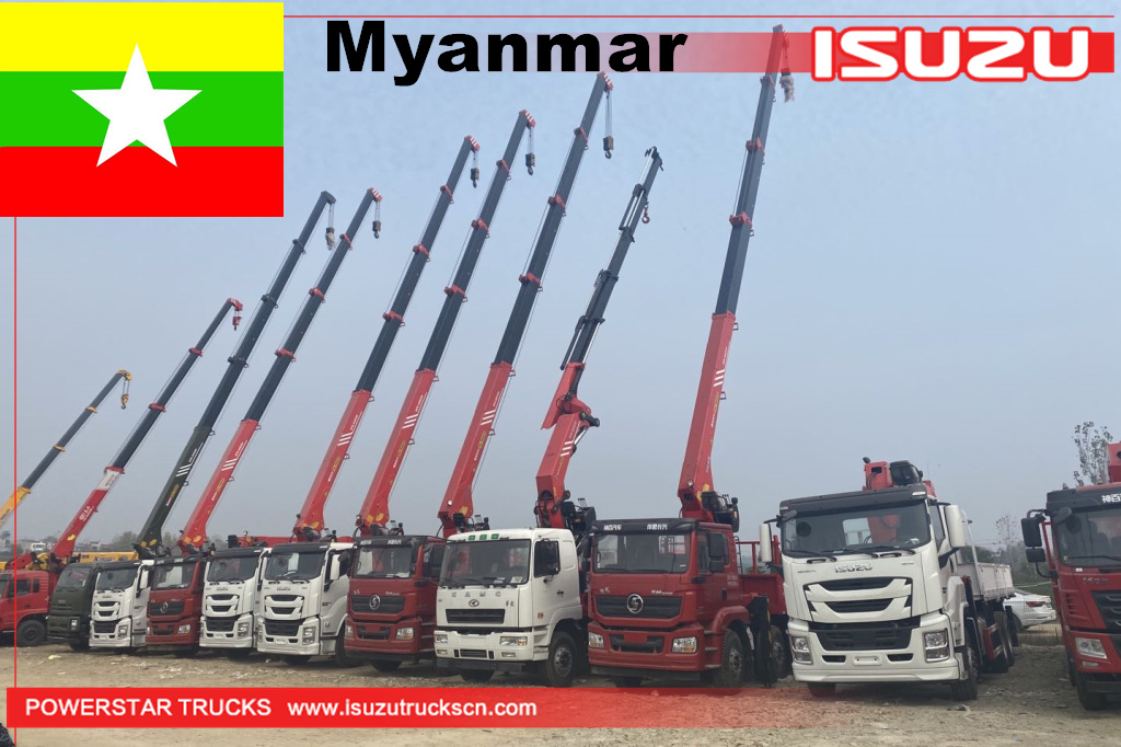 
     Myanmar - 5 Einheiten ISUZU GIGA Cargo Truck mit Palfinger SPS40000 16-Tonnen-Kran
    