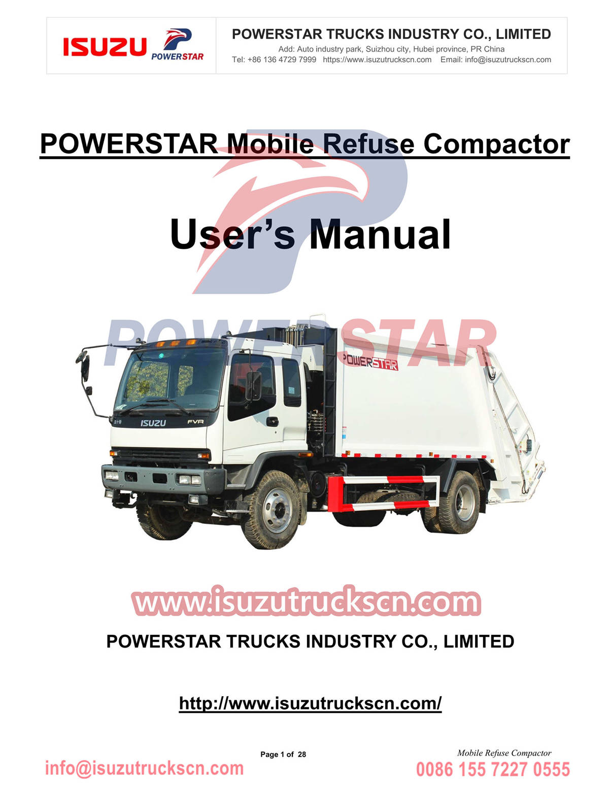 
     Philippinen Davao ISUZU FVR 10cbm mobiler Müllverdichter LKW Handbuch
    